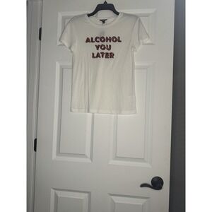 Express Alcohol You Later White W Red Sequins Graphic Tee Shirt XS Nwt